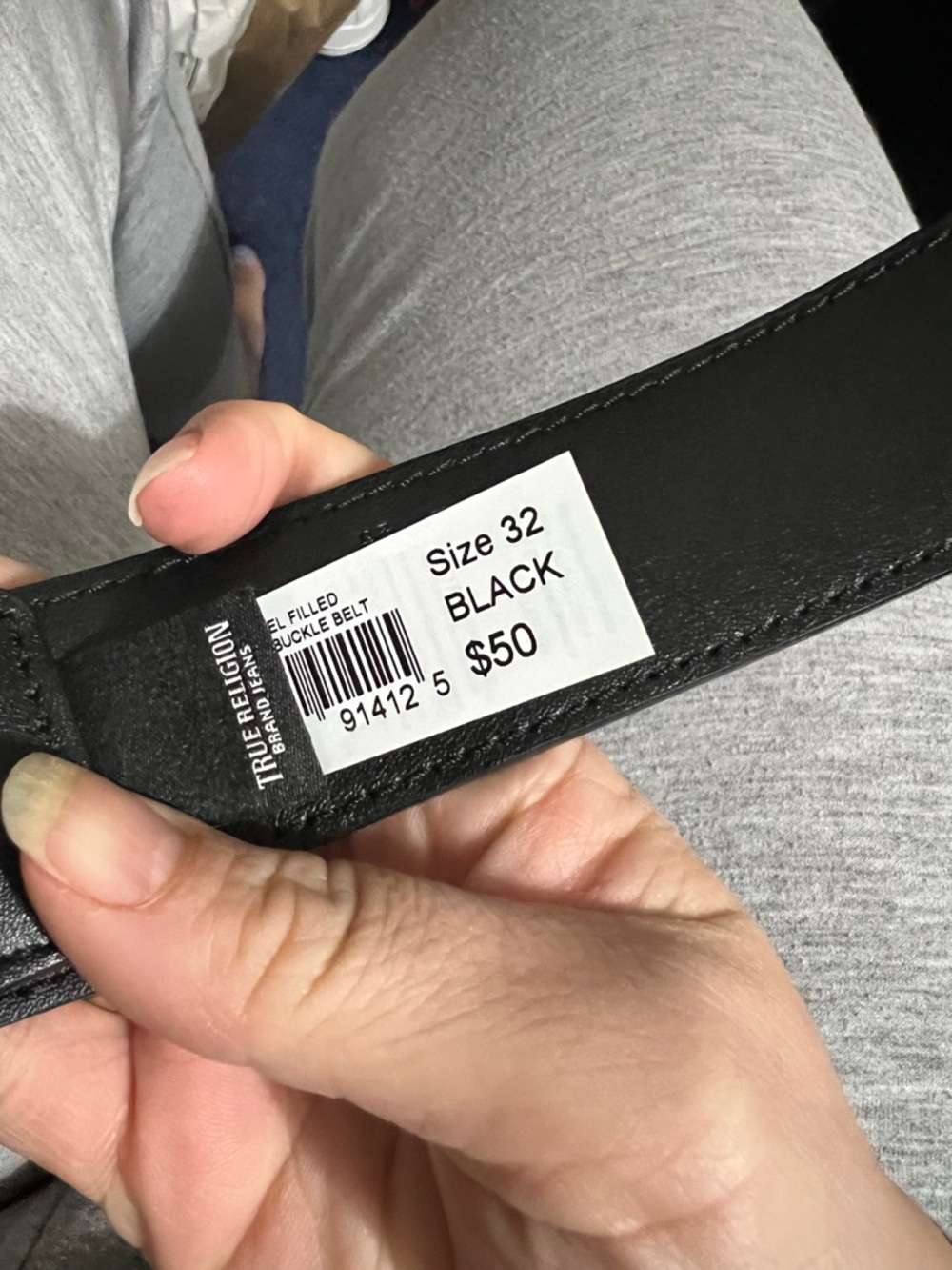 NWOT True Religion Sage II Black Leather Belt Signature Horseshoe Buckle Gold - Picture 5 of 8
